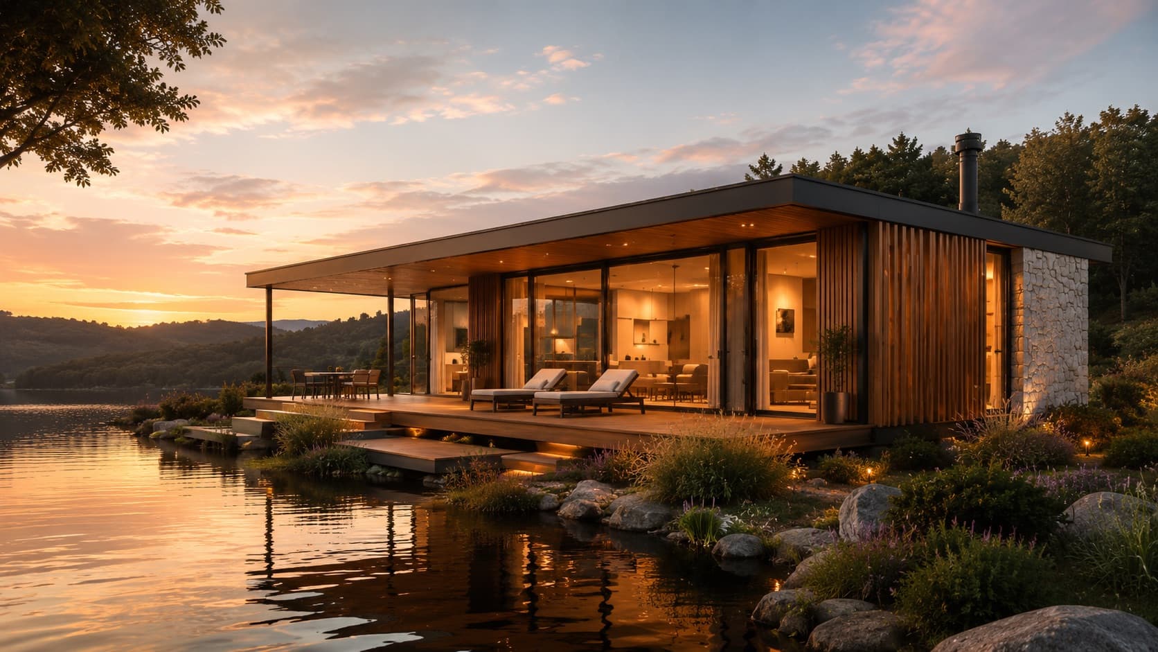 Casa modular Borgo ao entardecer